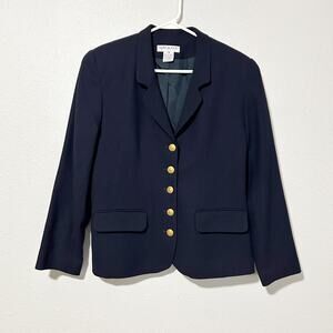 Vintage Chaus Navy Blue Wool Blazer Womens 10 Petite Gold Buttons Lined